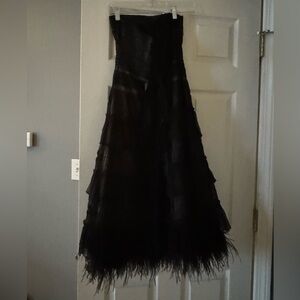 BCBGMaxAzria Strapless Black Dress with Ostrich Feathers